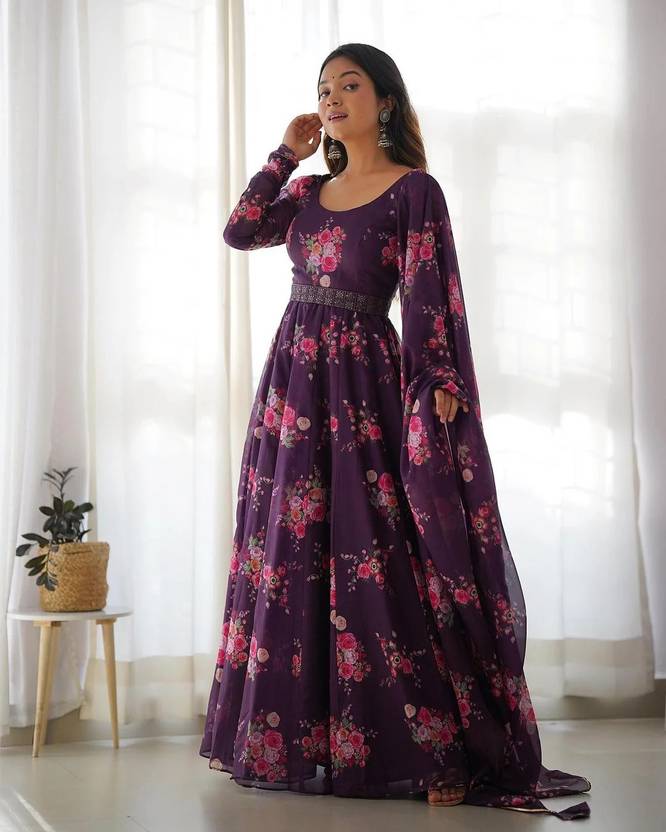 Sufiyana Ámour's Rich Purple Poly Georgette Long Kurti with Dupatta