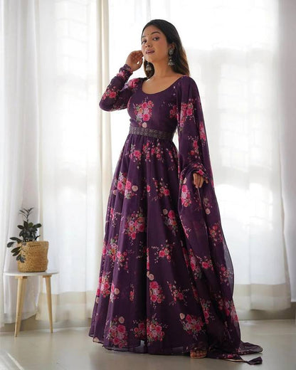 Sufiyana Ámour's Rich Purple Poly Georgette Long Kurti with Dupatta