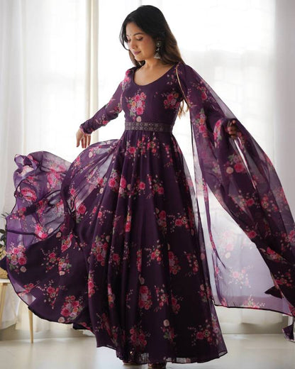 Sufiyana Ámour's Rich Purple Poly Georgette Long Kurti with Dupatta