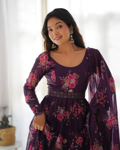 Sufiyana Ámour's Rich Purple Poly Georgette Long Kurti with Dupatta