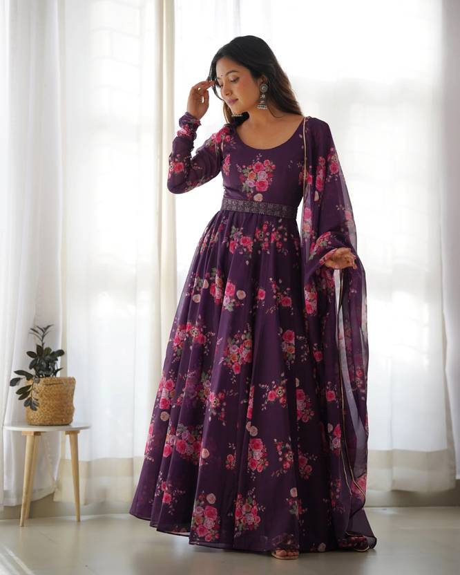 Sufiyana Ámour's Rich Purple Poly Georgette Long Kurti with Dupatta