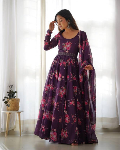 Sufiyana Ámour's Rich Purple Poly Georgette Long Kurti with Dupatta