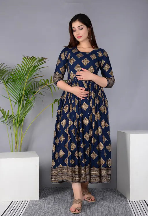 Sufiyana Ámour's Navy Blue & Gold Printed Anarkali Kurta for Females