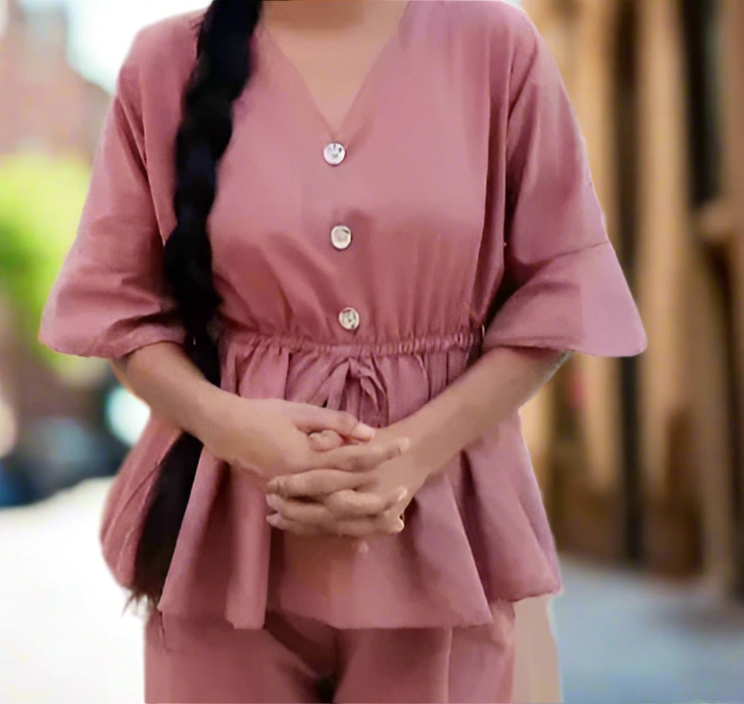 Sufiyana Ámour's Peach Two-Piece Poly Crepe Jumpsuit