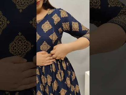 Sufiyana Ámour's Navy Blue & Gold Printed Anarkali Kurta for Females