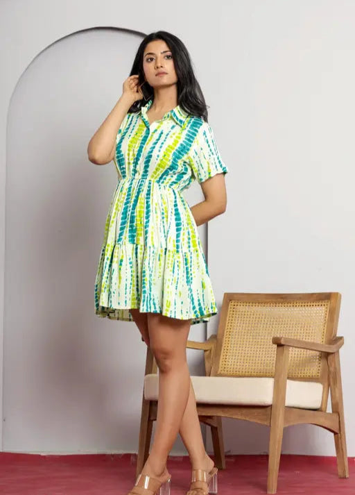 Sufiyana Ámour's Green and White Tie-Dye Rayon Dress