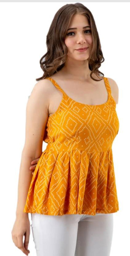 Sufiyana Ámour's Yellow Rayon Peplum Top for Females