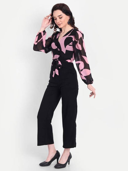 Sufiyana Ámour's Black and Pink Georgette Jumpsuit