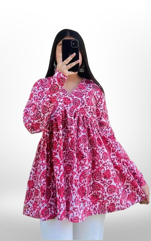 Sufiyana Ámour's Pink Paisley Print Rayon Top for Women