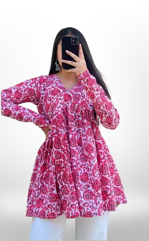 Sufiyana Ámour's Pink Paisley Print Rayon Top for Women