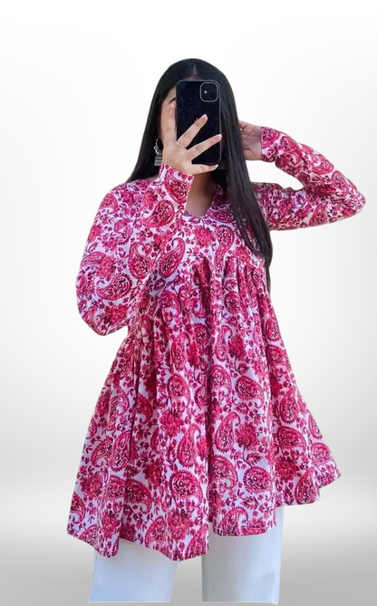 Sufiyana Ámour's Pink Paisley Print Rayon Top for Women