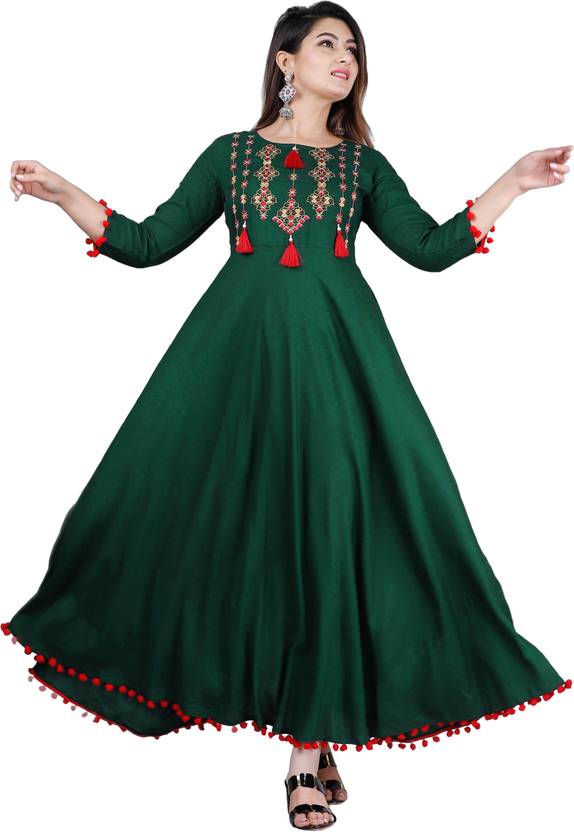 Sufiyana Ámour's Dark Green Embroidered Anarkali Kurta for Females