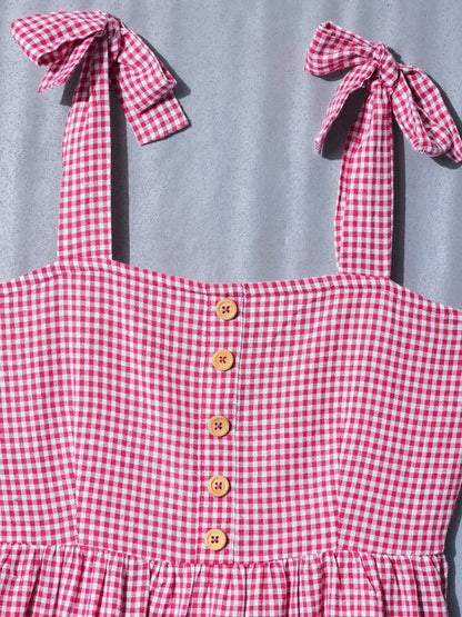 Sufiyana Ámour's Pink Gingham Cotton Tiered Dress for Females