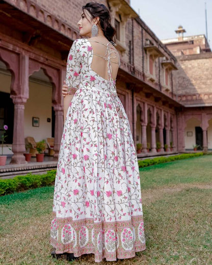 Sufiyana Ámour's White Floral Print Rayon Gown for Women