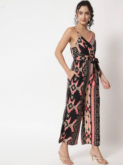 Sufiyana Ámour's Black and Pink Crepe Jumpsuit