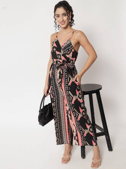 Sufiyana Ámour's Black and Pink Crepe Jumpsuit