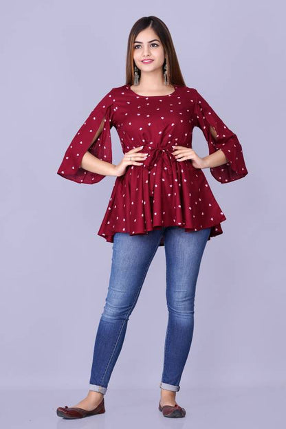 Sufiyana Ámour's Elegant Deep Red Crepe Top for Females