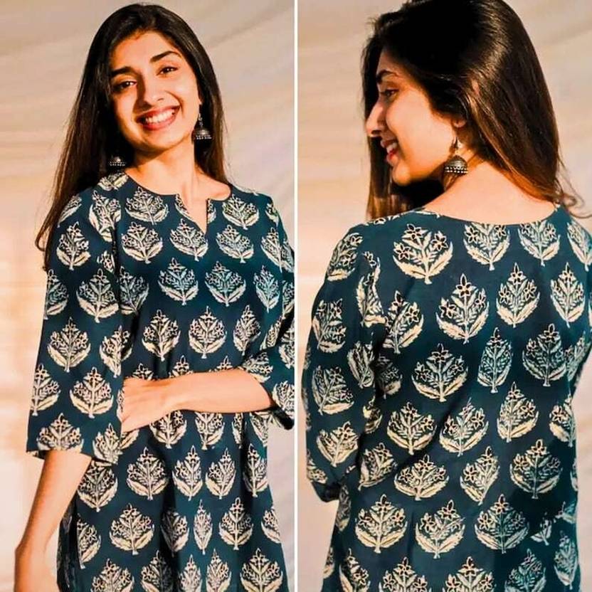 Sufiyana Ámour's Deep Teal Block-Print Viscose Rayon Ethnic Top for Women