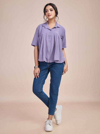 Sufiyana Ámour's Lavender Peplum Crepe Crop Top for Women