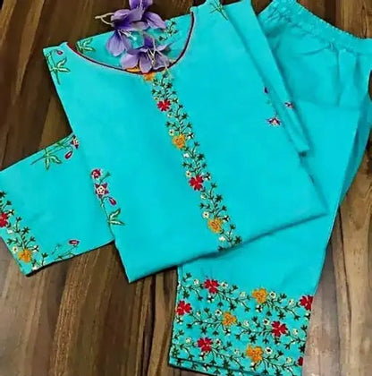 Sufiyana Ámour's Light Turquoise Embroidered Kurta and Palazzo Pants Set for Women