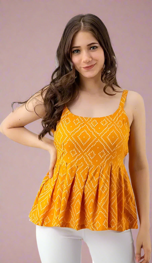 Sufiyana Ámour's Yellow Rayon Peplum Top for Females