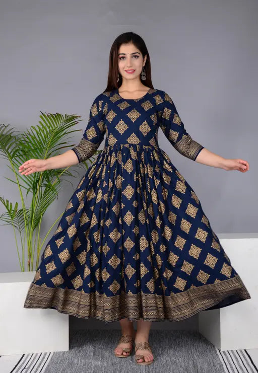 Sufiyana Ámour's Navy Blue & Gold Printed Anarkali Kurta for Females