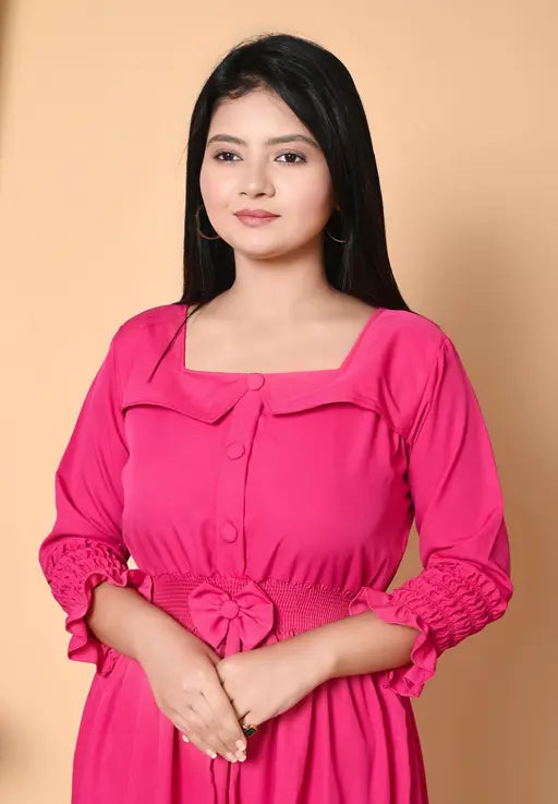 Sufiyana Ámour's Vibrant Pink Cotton Blend Dress