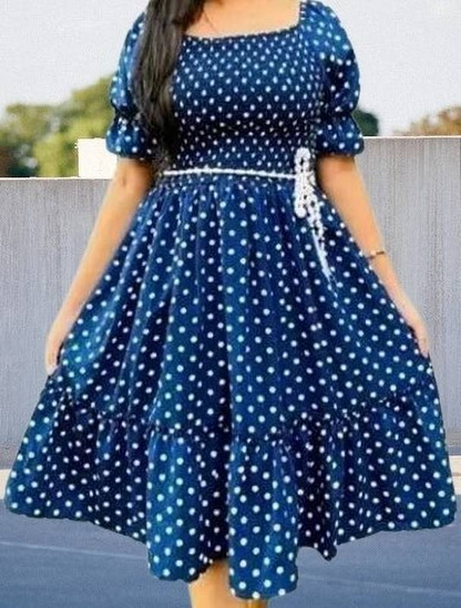 Sufiyana Ámour's Navy Blue Polka Dot Crepe Midi Dress for Women