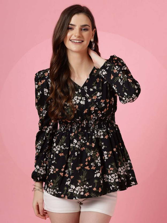 Sufiyana Ámour's Black Crepe Peplum Top for Females