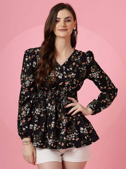 Sufiyana Ámour's Black Crepe Peplum Top for Females
