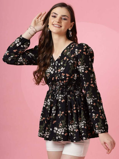 Sufiyana Ámour's Black Crepe Peplum Top for Females