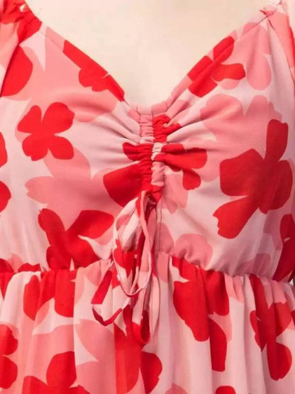Sufiyana Ámour's Red and Pink Floral Poly Crepe A-Line Dress for Women