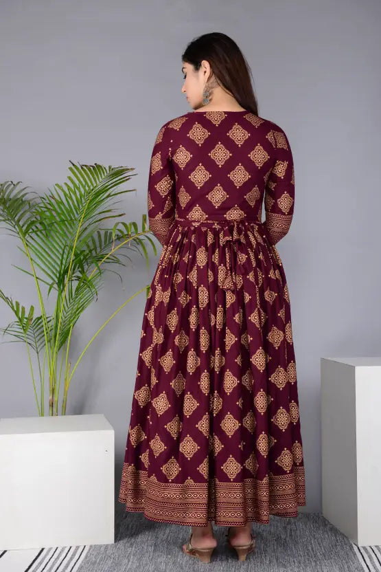 Sufiyana Ámour's Maroon Printed Rayon Flared Anarkali Kurta for Females