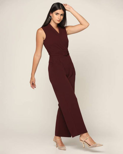 Sufiyana Ámour's Rich Burgundy Polyester Jumpsuit