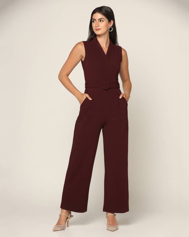 Sufiyana Ámour's Rich Burgundy Polyester Jumpsuit
