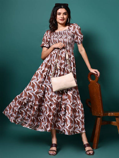 Sufiyana Ámour's White Feather Print Crepe Gown for Women