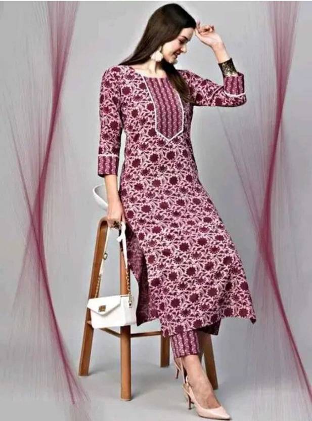 Sufiyana Ámour's Maroon Cotton Blend Kurta Set for Females