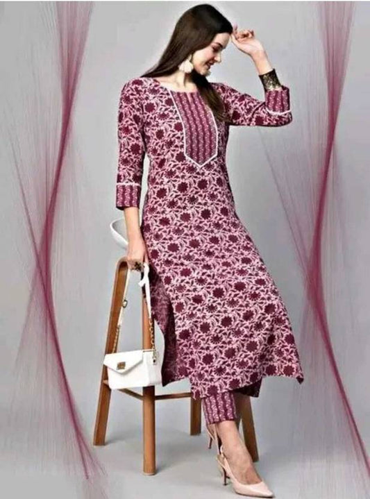 Sufiyana Ámour's Maroon Cotton Blend Kurta Set for Females
