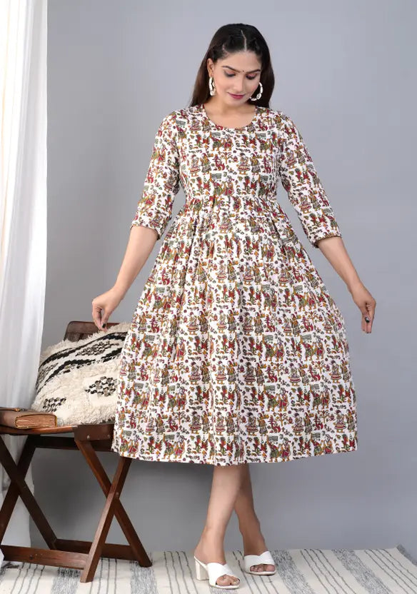 Sufiyana Ámour's White Printed Rayon Anarkali Kurta for Females