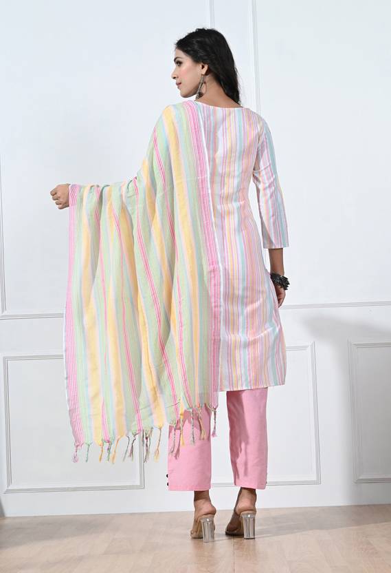 Sufiyana Ámour's Pink Striped Kurti With Dupatta And Trouser