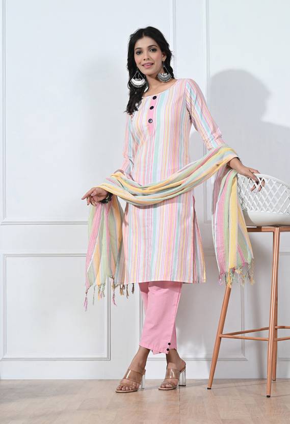 Sufiyana Ámour's Pink Striped Kurti With Dupatta And Trouser