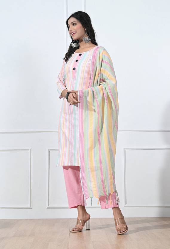 Sufiyana Ámour's Pink Striped Kurti With Dupatta And Trouser