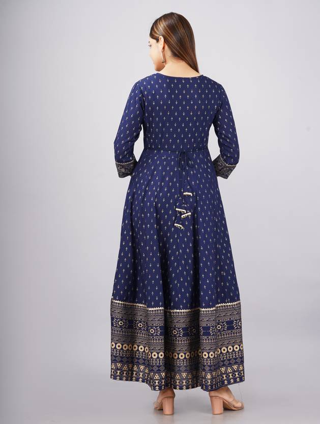 Sufiyana Ámour's Navy Blue & Gold Printed Anarkali Kurta for Females
