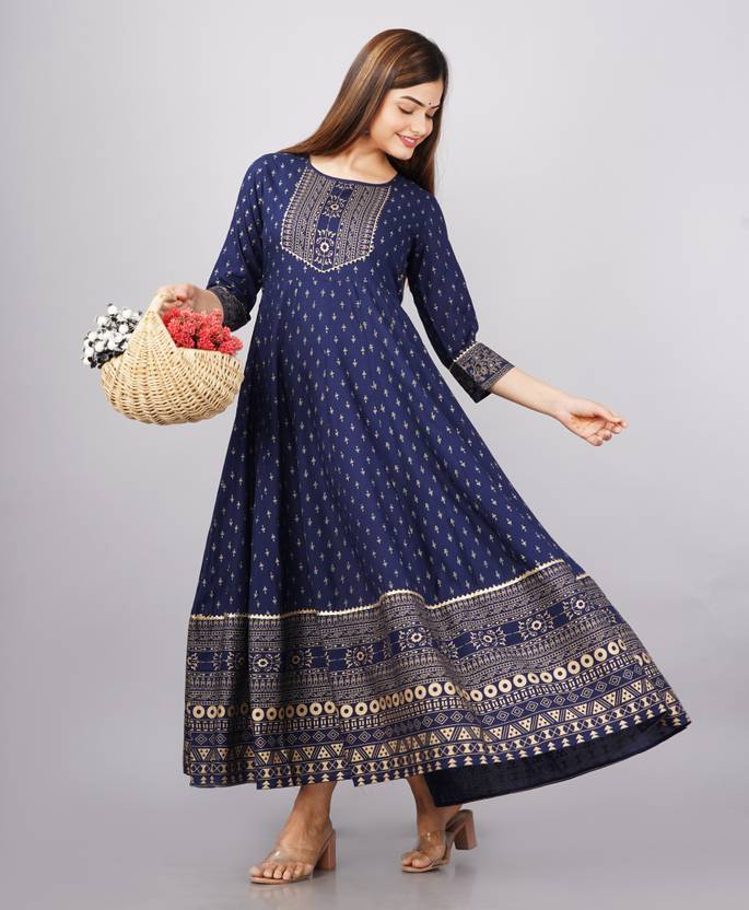 Sufiyana Ámour's Navy Blue & Gold Printed Anarkali Kurta for Females