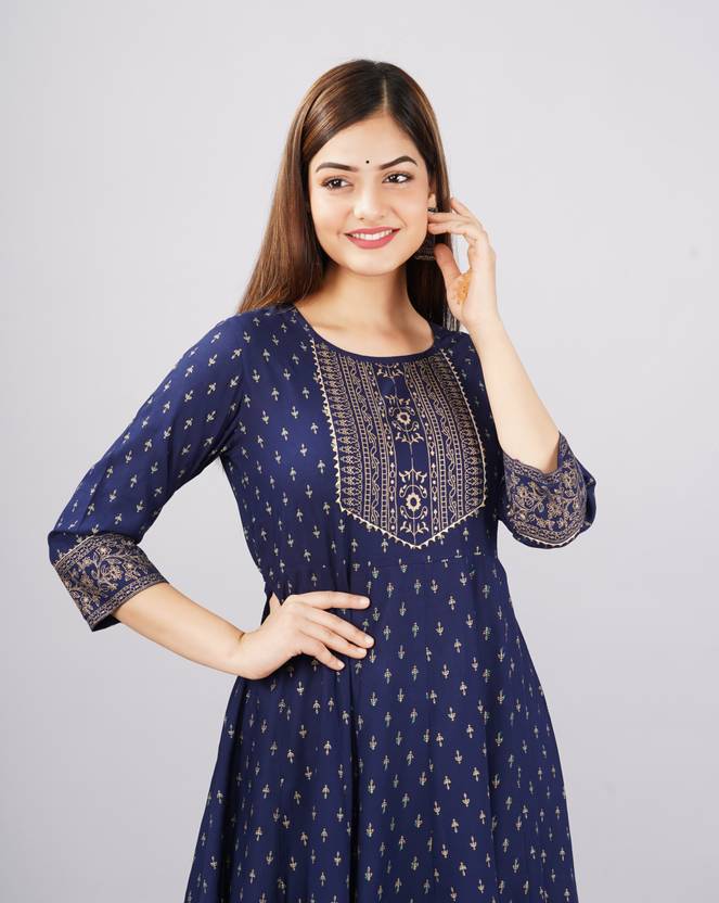 Sufiyana Ámour's Navy Blue & Gold Printed Anarkali Kurta for Females
