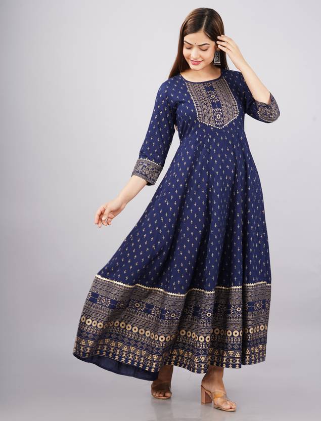Sufiyana Ámour's Navy Blue & Gold Printed Anarkali Kurta for Females