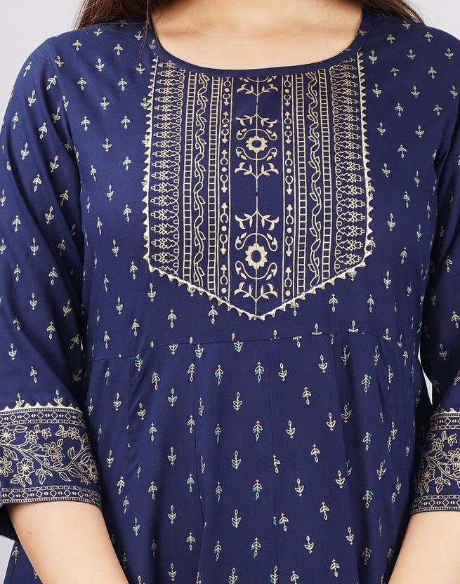 Sufiyana Ámour's Navy Blue & Gold Printed Anarkali Kurta for Females