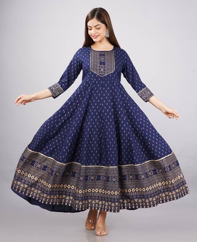 Sufiyana Ámour's Navy Blue & Gold Printed Anarkali Kurta for Females