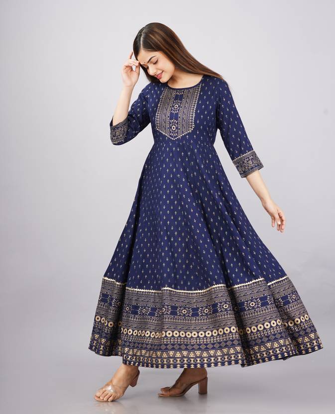 Sufiyana Ámour's Navy Blue & Gold Printed Anarkali Kurta for Females