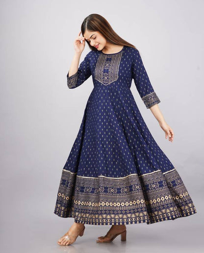 Sufiyana Ámour's Navy Blue & Gold Printed Anarkali Kurta for Females